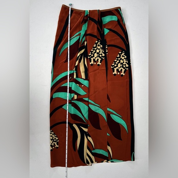 Johanna Ortiz CAPTIVATING STYLE SILK MIDI SKIRT IN RUST & TURQUOISE SZ 0 - Picture 6 of 14